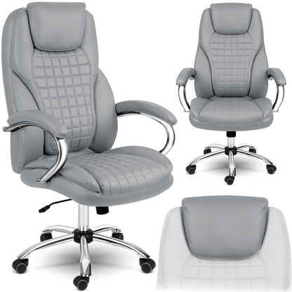 Bureaustoel – Office Chair – Kantoorstoel – Gamingstoel – Draaistoel – Verstelbare Zithoogte – SoftSwing Schommelfunctie – Lichtgrijs Eco-Leer