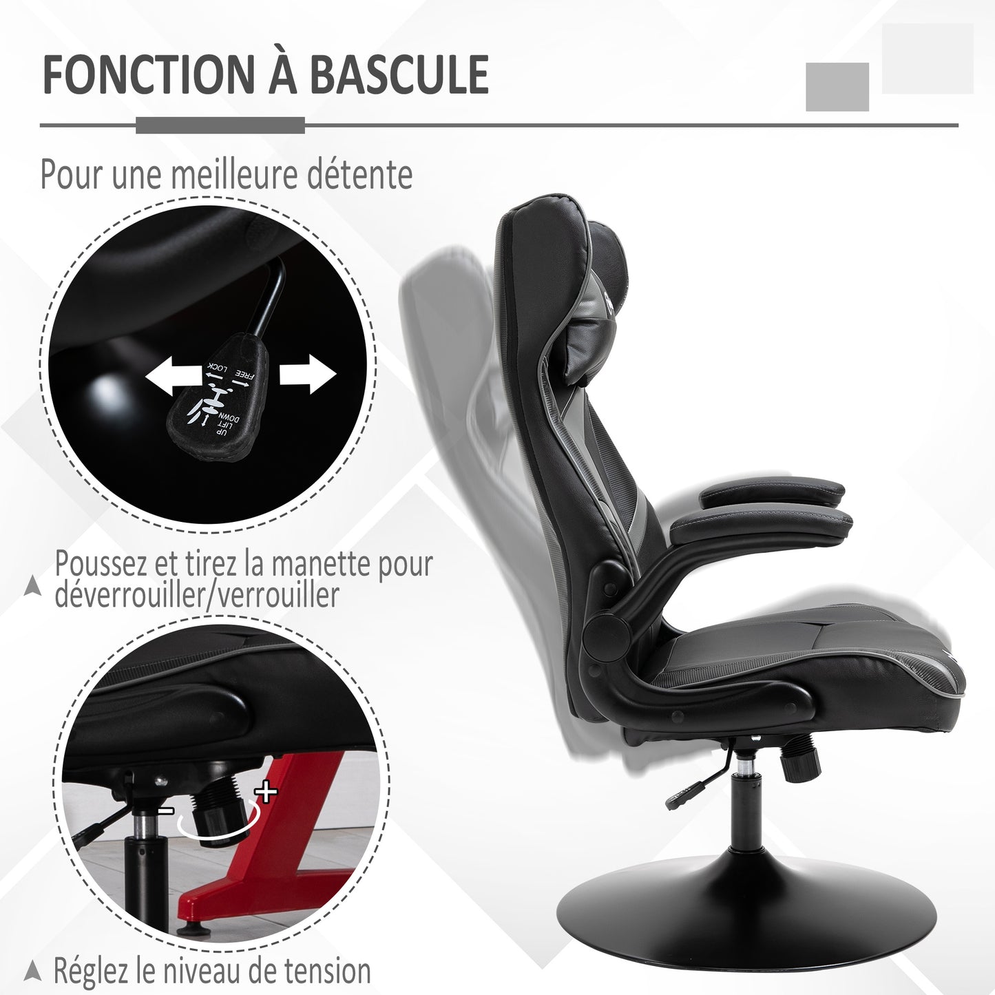 Vinsetto Gaming Chair, 360-Degree Swivel, Ergonomic, Height-Adjustable, with Retractable Armrests, Headrest Included, Faux Leather Upholstery, 67 X 70 X 106-112 Cm, Light Grey And Black.