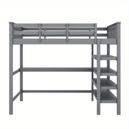 Hoogslaper – Stapelbed – Bed met Opbergruimte – Bedbank – Studentenkamerbed – 140x200 cm – Met Bureau en Metalen Frame – Grijs