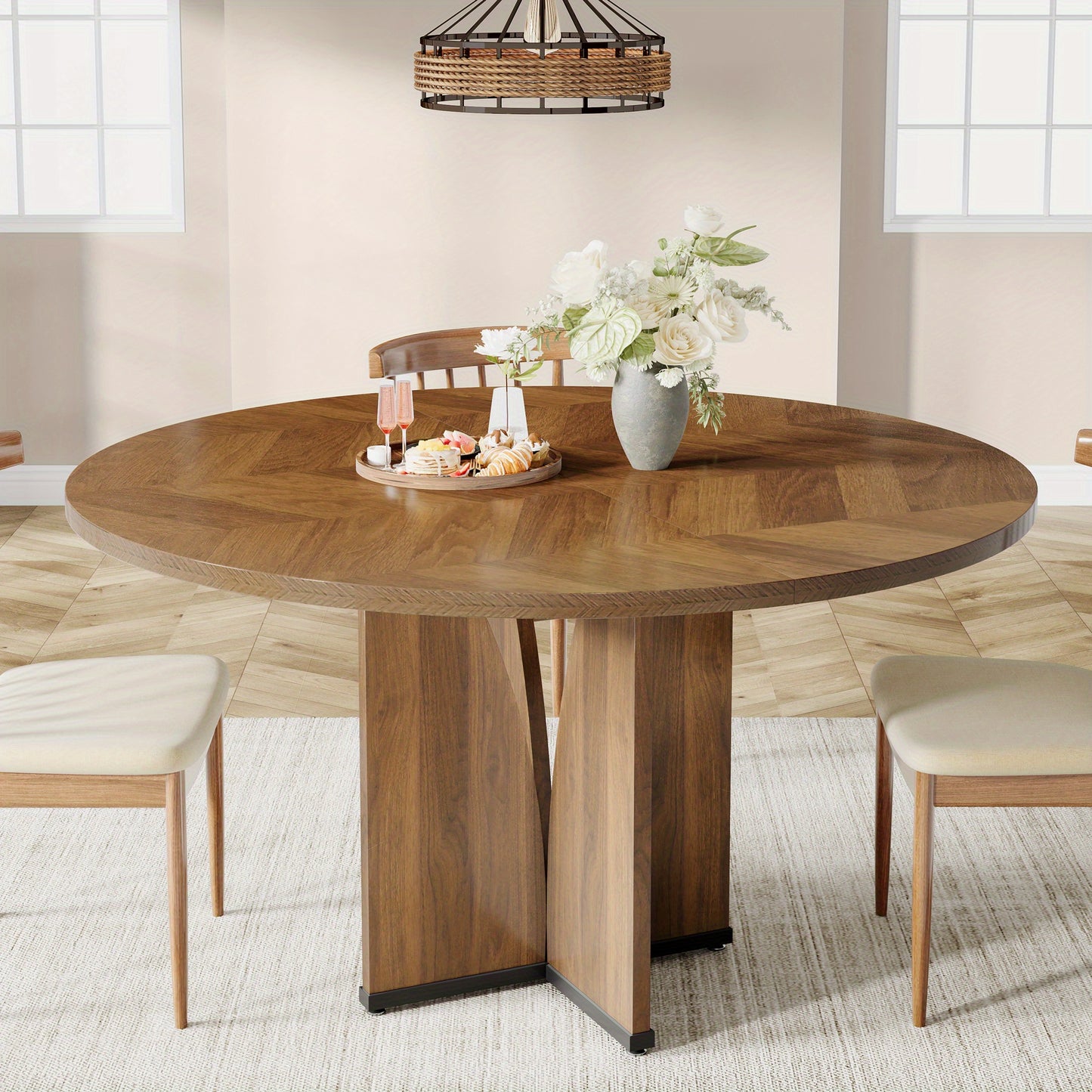 Eettafel – Ronde Tafel – Keukentafel – Houten Tafel – Werktafel – Rustiek Bruin – Geschikt voor 4 Personen – Robuust Samengesteld Hout