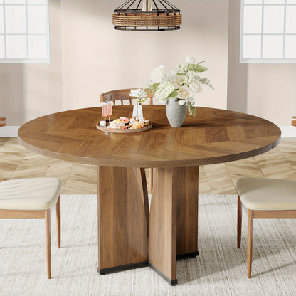 Eettafel – Ronde Tafel – Keukentafel – Houten Tafel – Werktafel – Rustiek Bruin – Geschikt voor 4 Personen – Robuust Samengesteld Hout