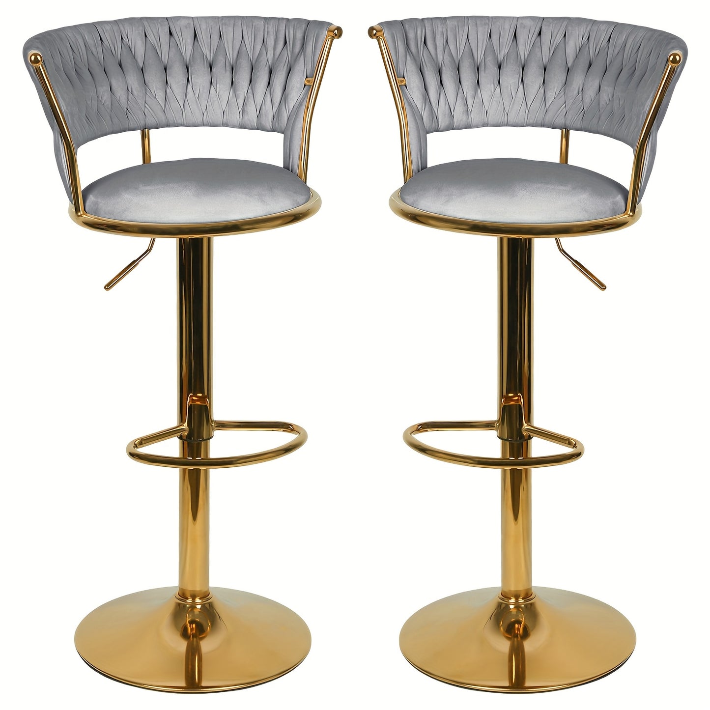 Barkrukken – Barstoel – Barstoelen – Keukenstoel – Krukken – 2 Stuks – Verstelbare Zithoogte 82-100 cm – Fluwelen Bekleding Met Gouden Metalen Poten