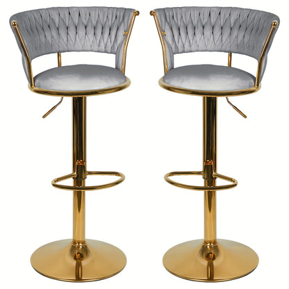 Barkrukken – Barstoel – Barstoelen – Keukenstoel – Krukken – 2 Stuks – Verstelbare Zithoogte 82-100 cm – Fluwelen Bekleding Met Gouden Metalen Poten