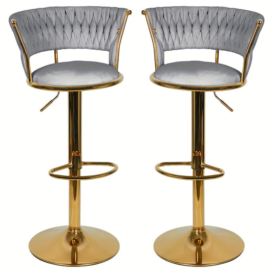 Barkrukken – Barstoel – Barstoelen – Keukenstoel – Krukken – 2 Stuks – Verstelbare Zithoogte 82-100 cm – Fluwelen Bekleding Met Gouden Metalen Poten