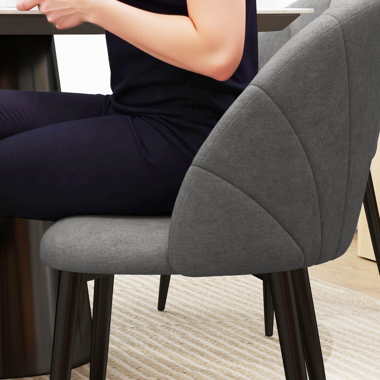 Eetkamerstoel – Keukenstoel – Stoel – Kuipstoel – Fluwelen Bekleding – Stalen Poten – Armlos – Set van 4 – Comfortabel – Compact
