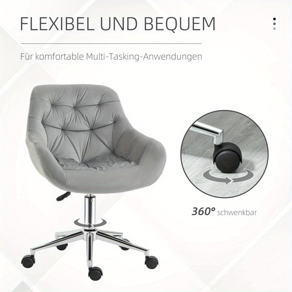 Bureaustoel – Kantoorstoel – Draaistoel – Ergonomische Stoel – Verstelbare Stoel – Compact Formaat – Hoogte Verstelbaar – Grijze Velvet Bekleding – Geschikt Tot 120 kg