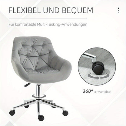 Bureaustoel – Kantoorstoel – Draaistoel – Ergonomische Stoel – Verstelbare Stoel – Compact Formaat – Hoogte Verstelbaar – Grijze Velvet Bekleding – Geschikt Tot 120 kg