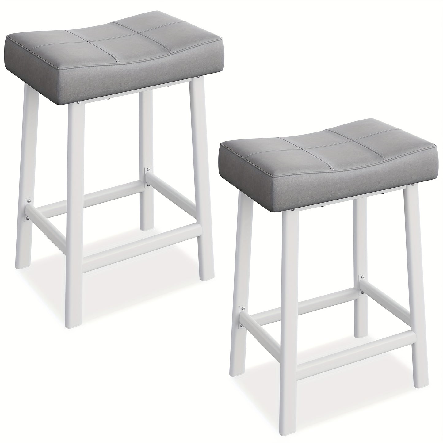 Barstoel – Kruk – Barkruk – Keukenkruk – Zitkruk – Set van 2 in Grijs – Ergonomische Rugleuning – Stevige Metalen Poten