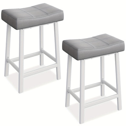 Barstoel – Kruk – Barkruk – Keukenkruk – Zitkruk – Set van 2 in Grijs – Ergonomische Rugleuning – Stevige Metalen Poten