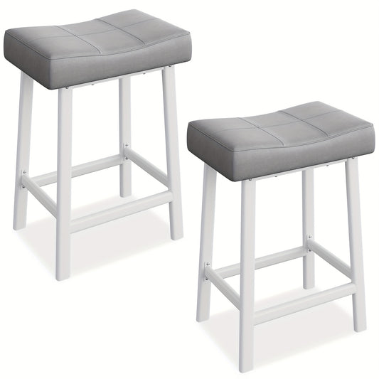 Barstoel – Kruk – Barkruk – Keukenkruk – Zitkruk – Set van 2 in Grijs – Ergonomische Rugleuning – Stevige Metalen Poten
