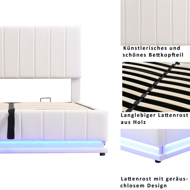 Tweepersoons Bedframe – Slaapbank – Bedframe Met Hoofdbord – Boxspringvloer – Bedframe 160x200cm – Verstelbaar Hoofdbord – Stevig Metalen Lattenbodem
