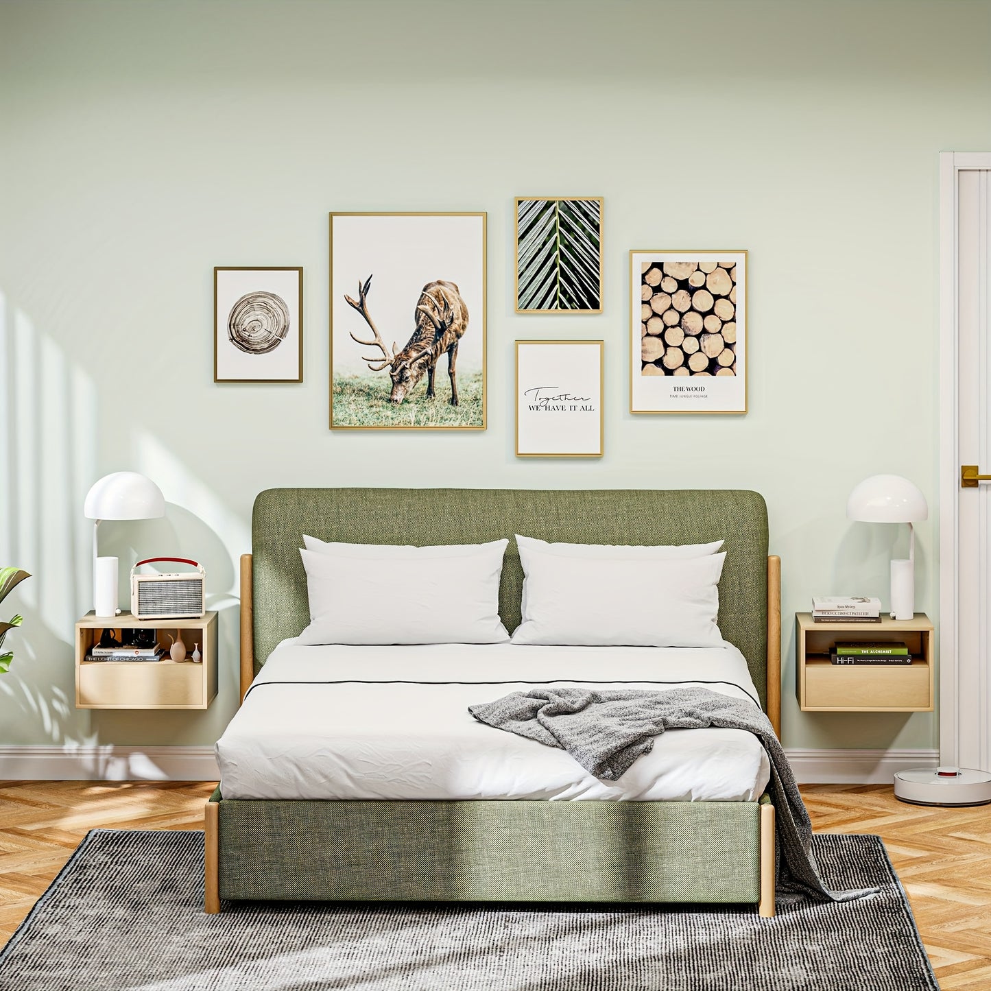 Zwevend Nachtkastje – Wandkastje – Hemelbed Kastje – Aan De Muur Nachtkastje – Natuurlijke Kleur – Bamboe Materiaal – Ruimtebesparend Design