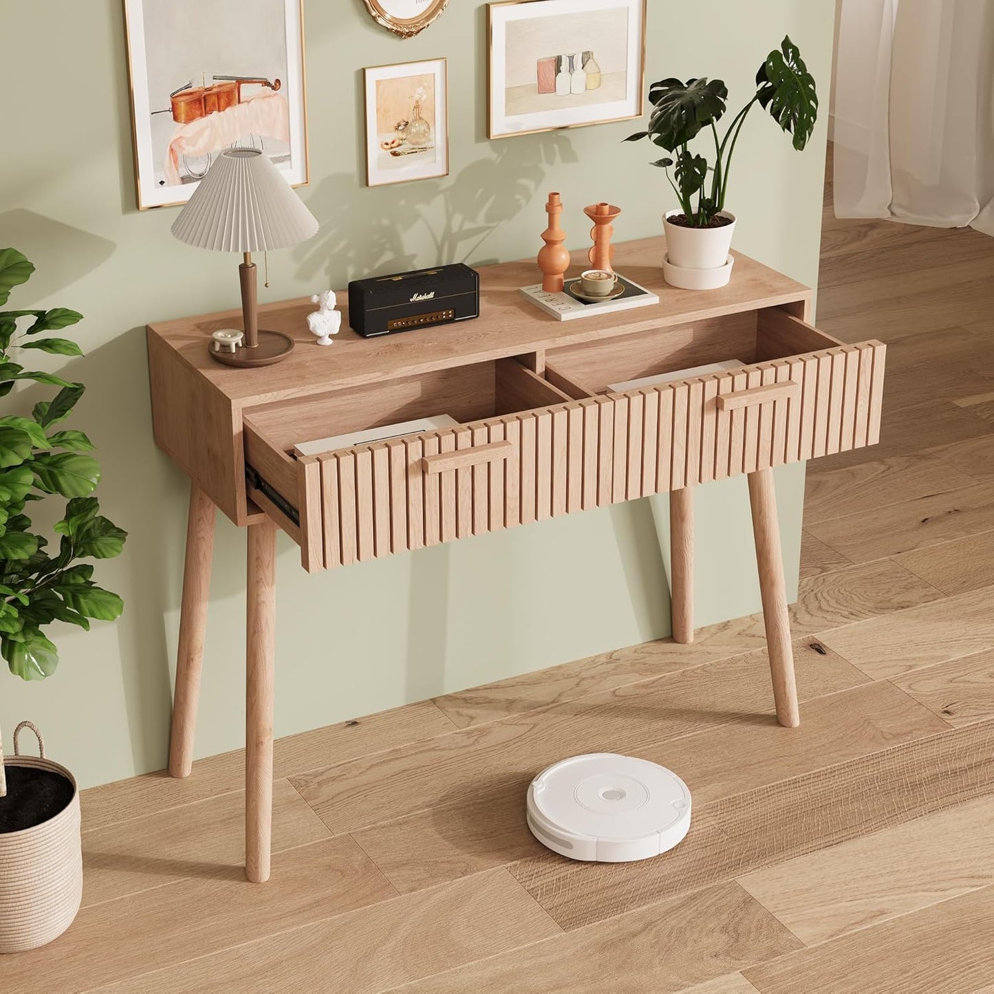 Houten Kaptafel – Make-uptafel – Schoonheidstafel – Sidetable – Bureau – Duurzaam Natuurlijk Hout – Twee Ruime Laden