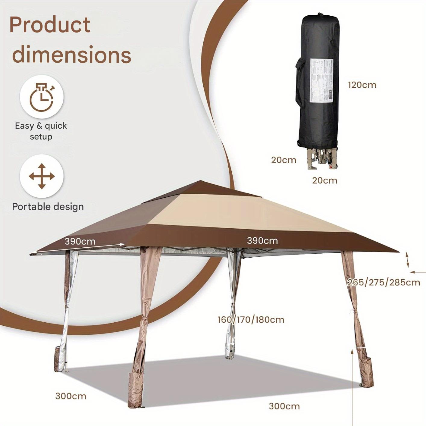 Partytent – Paviljoen – Feesttent – Tuintent – Pop-up Tent – Stevig Stalen Frame – Verstelbare Hoogte 390x390 cm – Water- en UV-bestendig Doek – Inclusief Draagtas met Wieltjes – Bruin