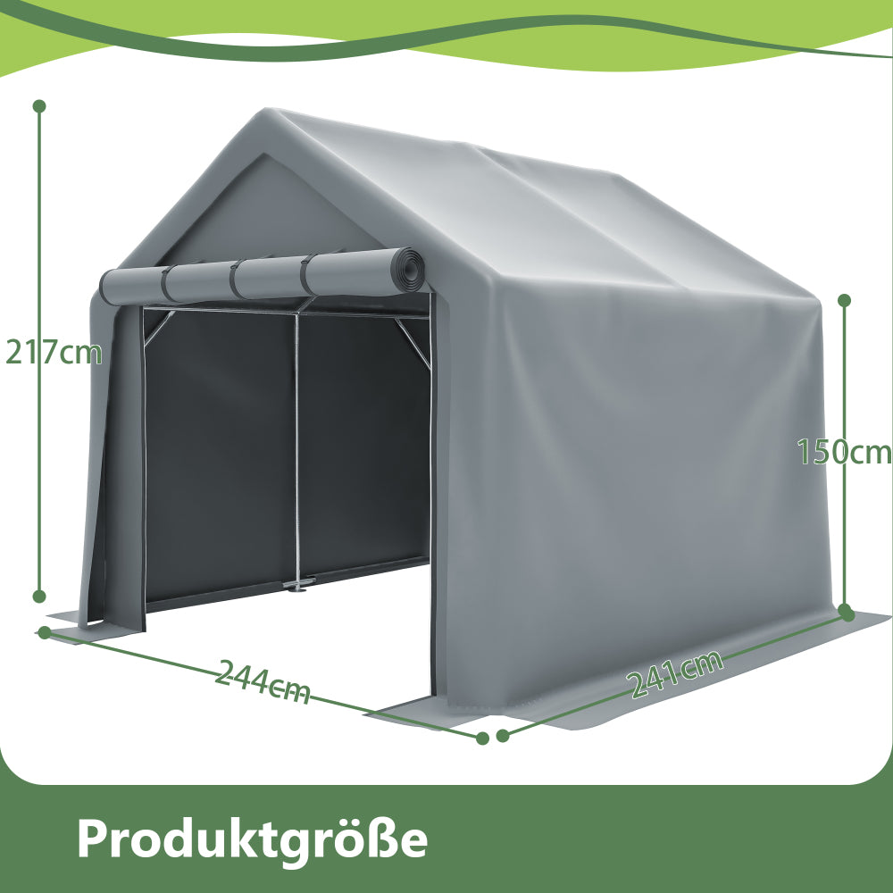 Carport – Overkapping – Tuinhuis – Garage – Schuur – Grote Afmeting 244x241x217 cm – Stevig Metaal Frame Met Ventilatiedak