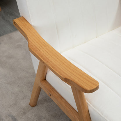 Fauteuil – Armstoel – Relaxstoel – Loungestoel – Designstoel – Scandinavisch Design – Velvet Bekleding – Massief Houten Frame – 68x74x82 cm – Crème Kleur