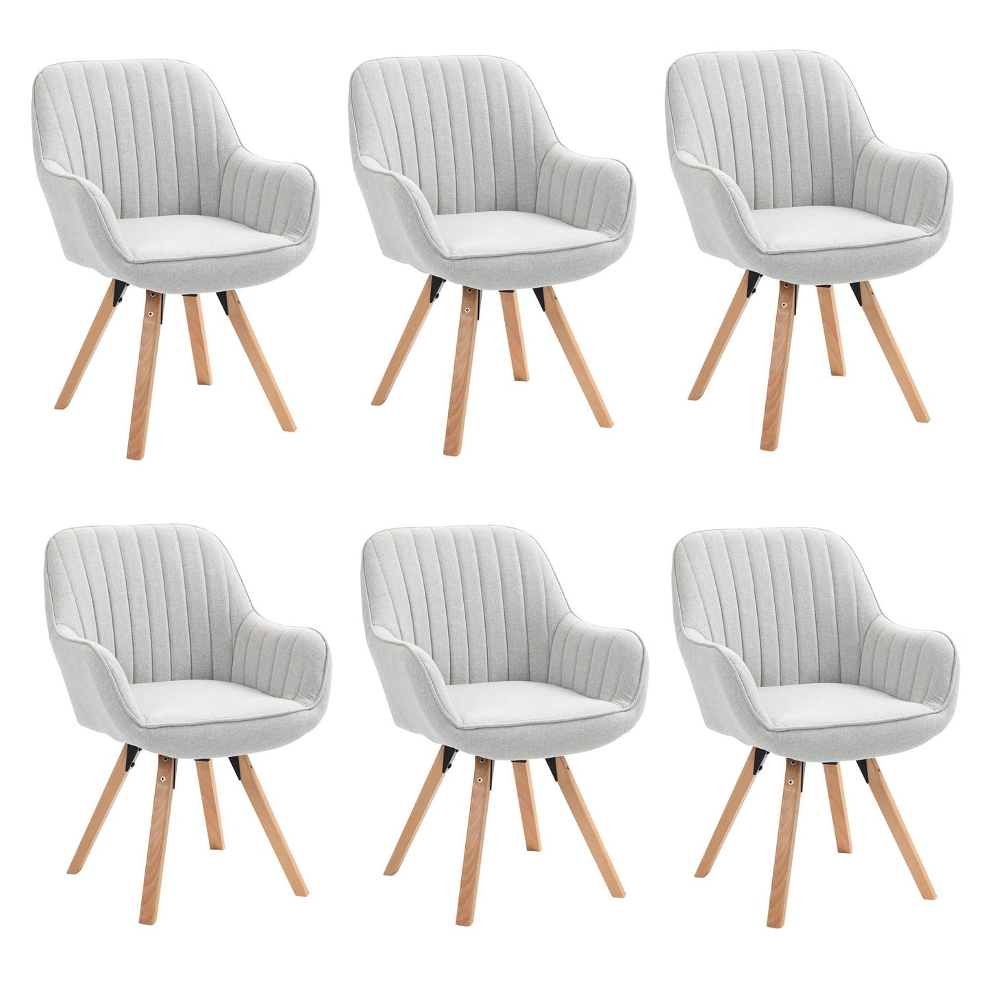 Eetkamerstoelen – Draaibaar Stoelen – Keukenstoelen – Bureaustoelen – Zithoek Stoelen – Set van 6 Beige – 360° Draaibare Zitting – Houten Poten