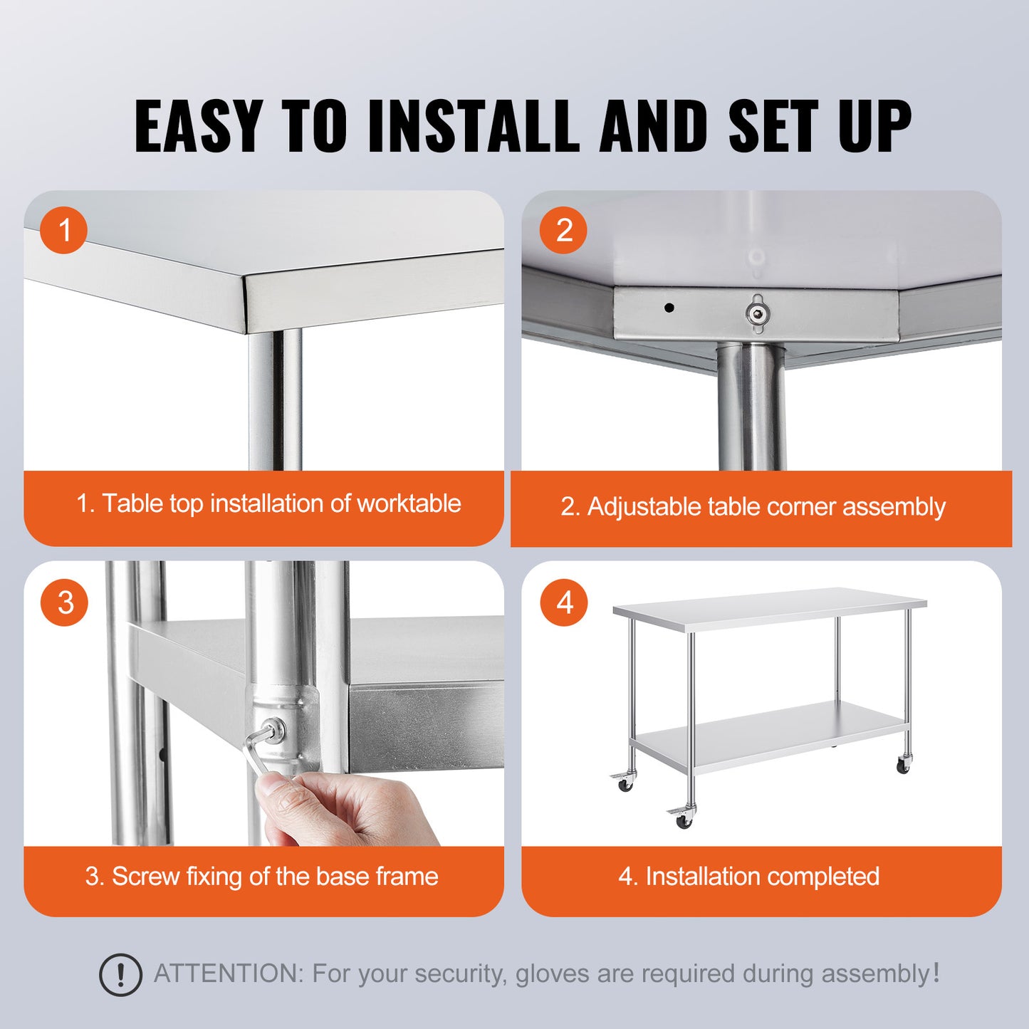 Roestvrijstalen Werktafel – Werkbank – Keukentafel – Voedselbereidingstafel – Cateringtafel – 30x60x38 Inch – 4 Wielen – 3 Verstelbare Hoogten