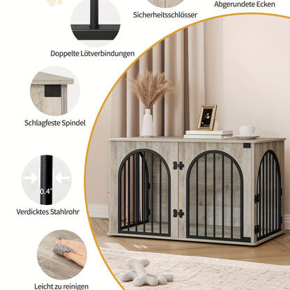 Dog Cage Furniture, 100cm Dog Box, 3 Doors, Arched Door, Modern Indoor Dog Box for Dogs Up to 100kg, Side Table, Dog Cage for Home