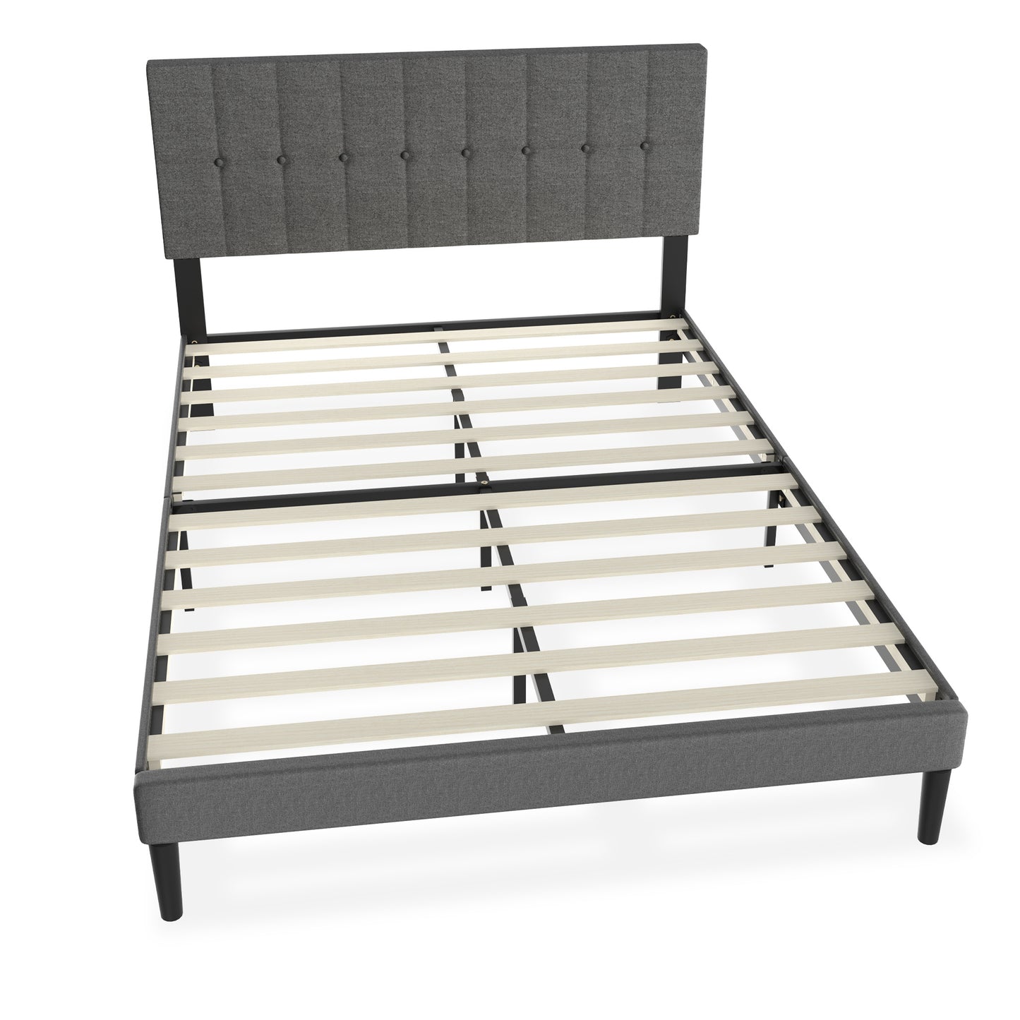 Bedframe – Logeerbed – Metalen Bed – Gestoffeerd Bed – Bedbodem – Linnen Hoofdeinde – 12 Latten – Max. Belastbaarheid 300 kg