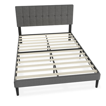 Bedframe – Logeerbed – Metalen Bed – Gestoffeerd Bed – Bedbodem – Linnen Hoofdeinde – 12 Latten – Max. Belastbaarheid 300 kg