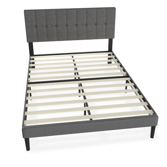 Bedframe – Logeerbed – Metalen Bed – Gestoffeerd Bed – Bedbodem – Linnen Hoofdeinde – 12 Latten – Max. Belastbaarheid 300 kg