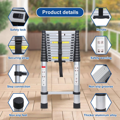 Telescopische Ladder – Uitschuifladder – Inklapbare Ladder – Opvouwbare Ladder – Aluminium Ladder – 5 Meter – Lichtgewicht & Compact