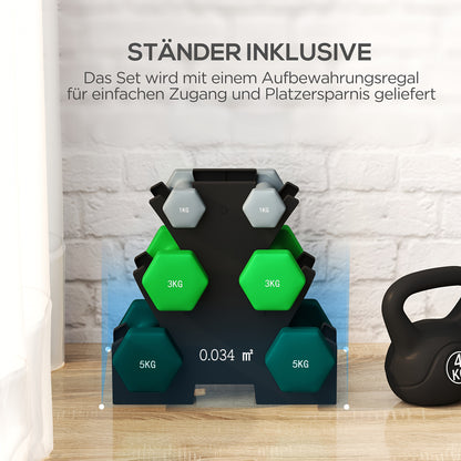 Halterset – Dumbbellset – Dumbbells – Gewichten – Fitnessset – 6-delig – Stevige Metalen Constructie – Inclusief Opbergrek