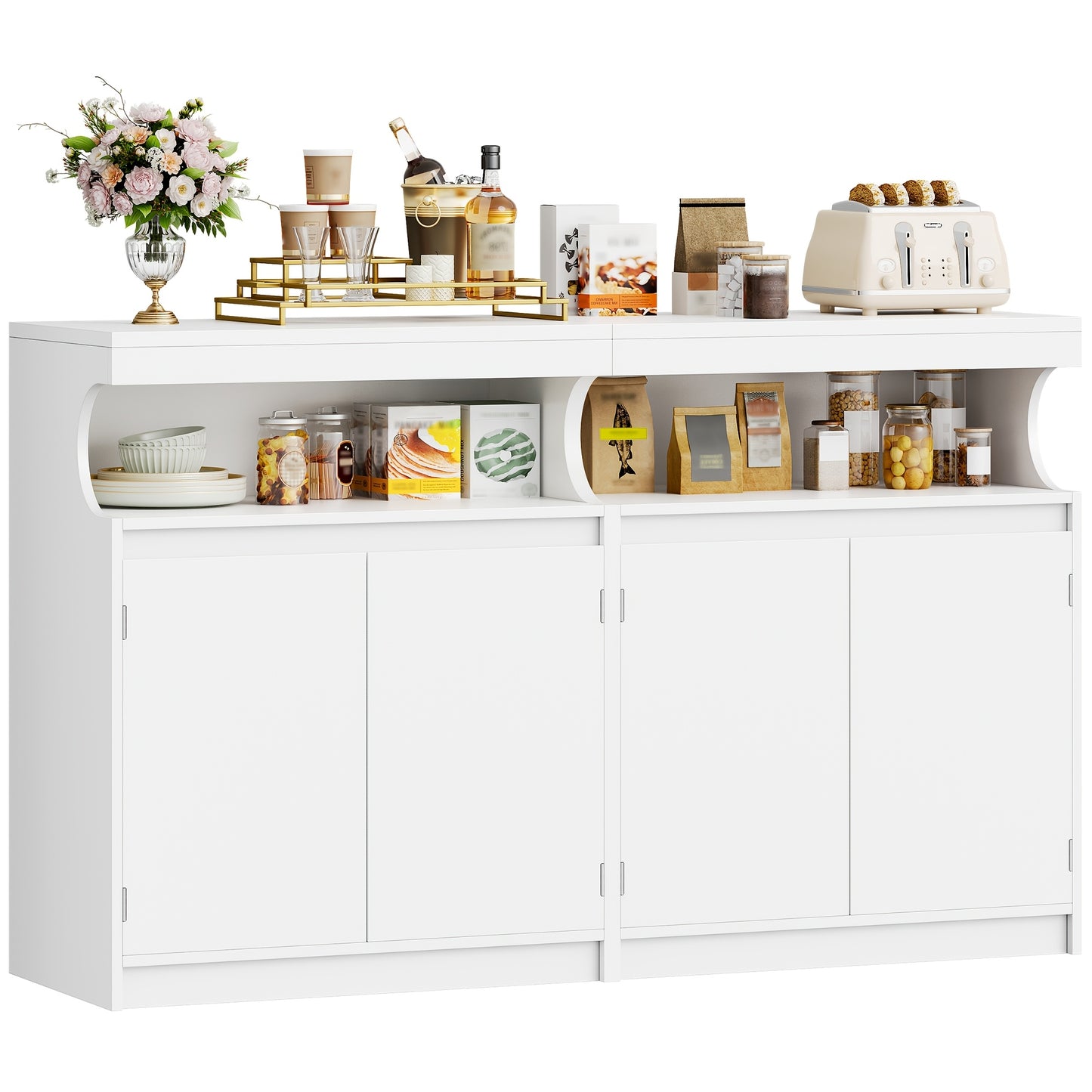 Dressoirkast – Dressoir – Opbergkast – Ladekast – Commode – Wit – 140 cm Breed – 5 Verstelbare Planken