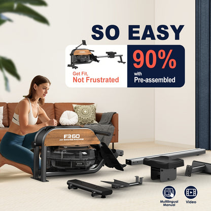 1 VOWVIT Rowing Machine for Home | 28L Water Tank, LED Monitor, Adjustable Tablet Holder, Aluminum Alloy, Max User Height 200 cm, Without Battery