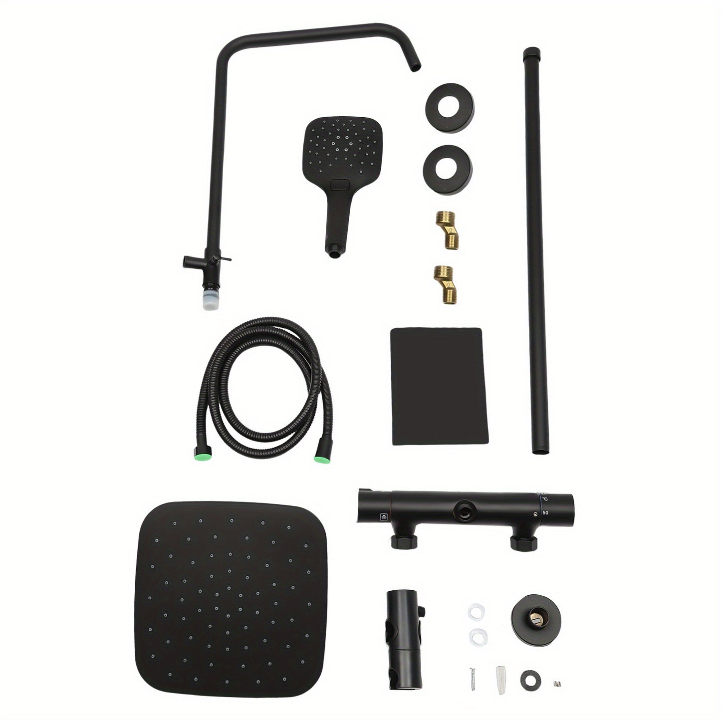 Douche Mengkraan – Douchekraan – Doucheset – Regendouche – Handdouche – Thermostatische Temperatuurregeling – Verstelbare Doucherail 75-122 cm – Mat Zwart