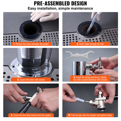 Bierkraan Toren – Bierkoeler – Biertap – Tapinstallatie – Kegerator – RVS 304 Staal – Duale Drukmeter W21.8