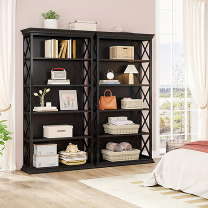 Boekenkast – Boekenplank – Vakkenkast – Opbergkast – Stellingkast – Zwart – 5 Laags – Massief Hout Met Metaal – Open Achterkant – Stevig & Compact