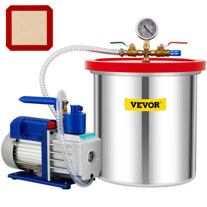 Vacuümkamer – Vacuümpomp – Ontgassingskamer – Vacuümset – Vacuümmachine – 5 Gallon RVS Kamer – Krachtige 5 CFM 1/3 PK Pomp