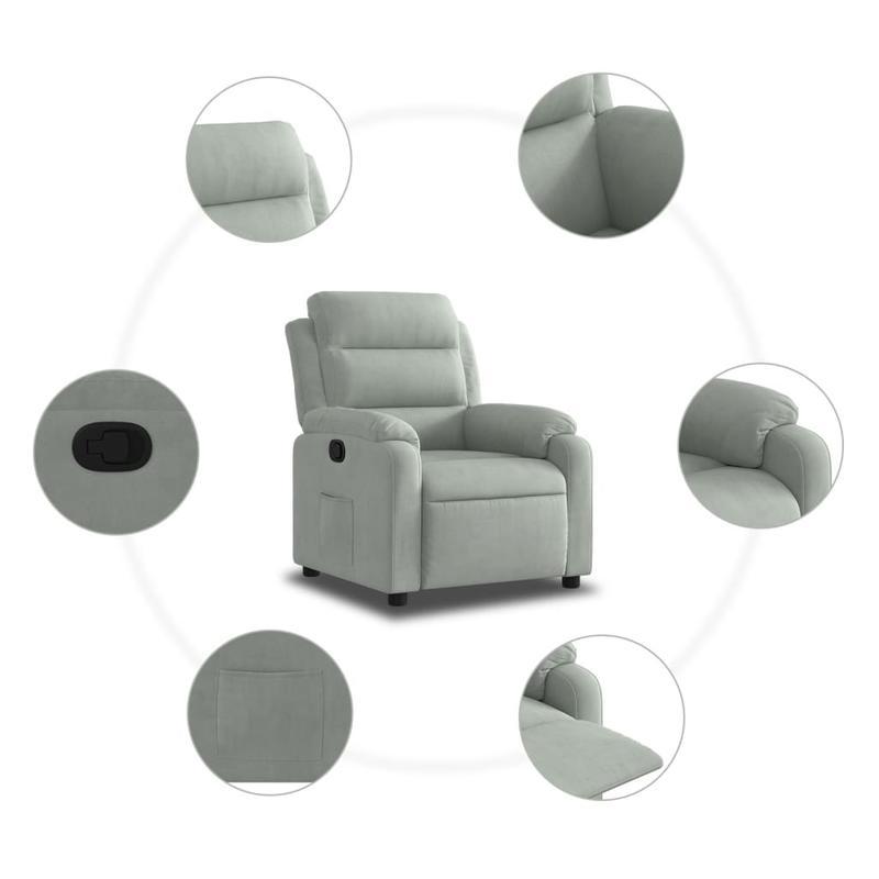 Fauteuil – Lounge Stoel – Zitsessel – Relaxzetel – Lichtgrijs – Handmatig Verstelbare Rugleuning – Stevig Hardhouten Frame
