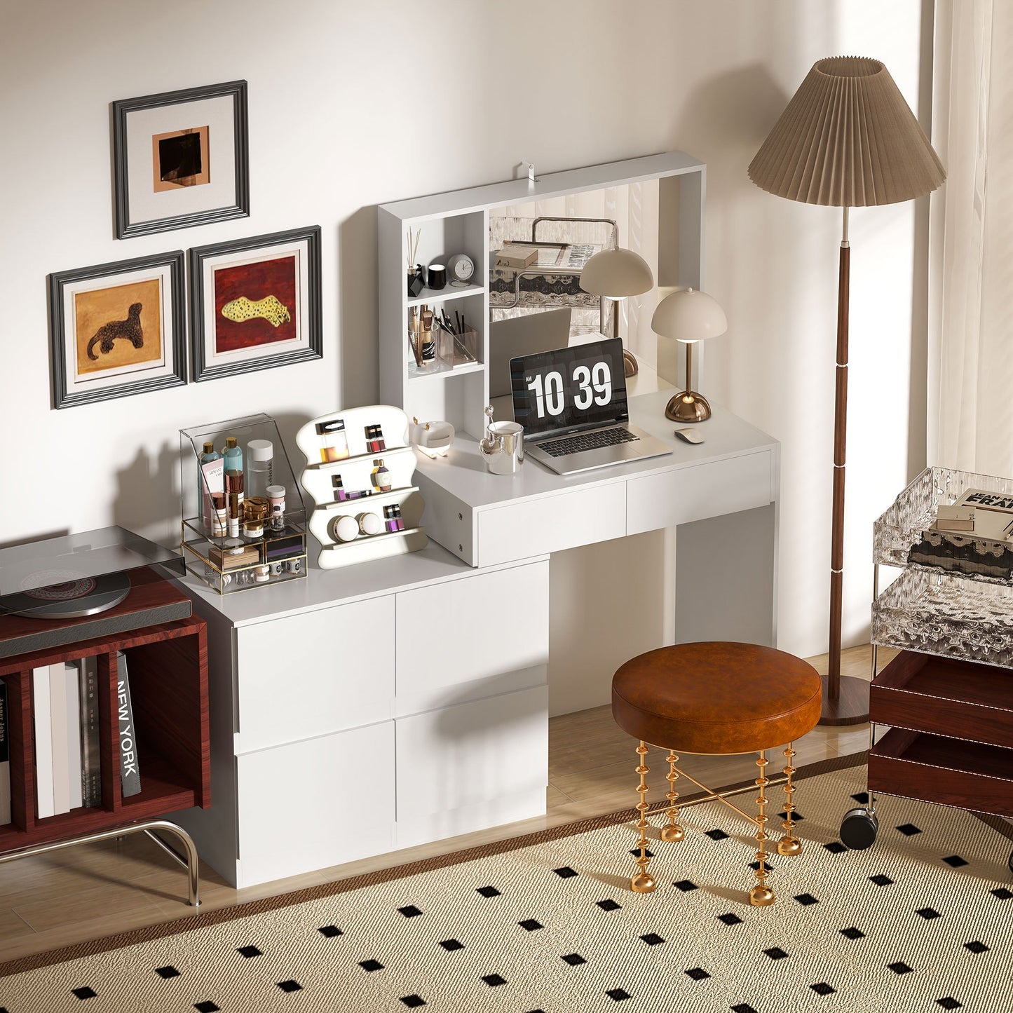 Make-Up Tafel – Schminktisch – Kaptafel – Vanity Table – Dressing Table – Wit – Grote Spiegel – 4 Lades en Veel Opbergruimte