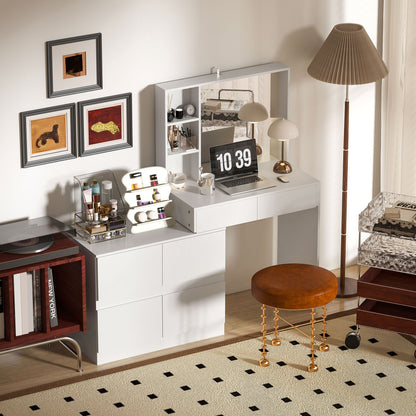 Make-Up Tafel – Schminktisch – Kaptafel – Vanity Table – Dressing Table – Wit – Grote Spiegel – 4 Lades en Veel Opbergruimte