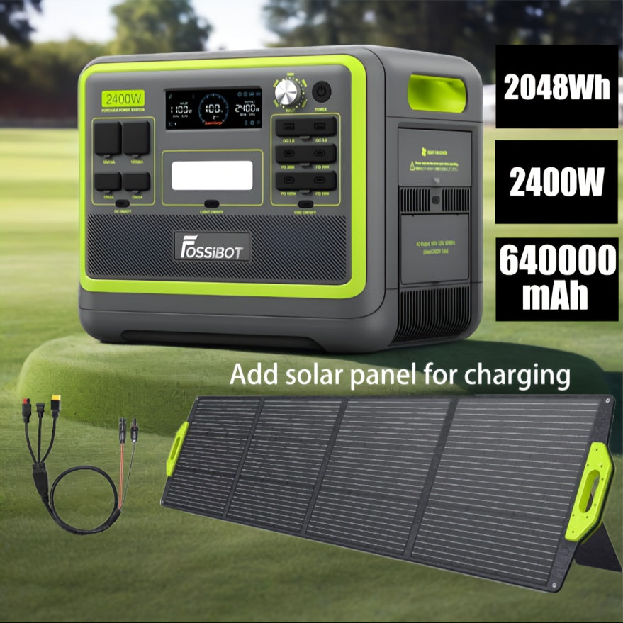 The FOSSiBOT F2400 Portable Generator Comes with 200W Solar Panels, A 2048Wh Lithium Iron Phosphate Battery Power Station, 3 AC Output Ports, A 2400W (peak 4800W) 230V Solar Generator, Suitable for Camping, Traveling, Home/of