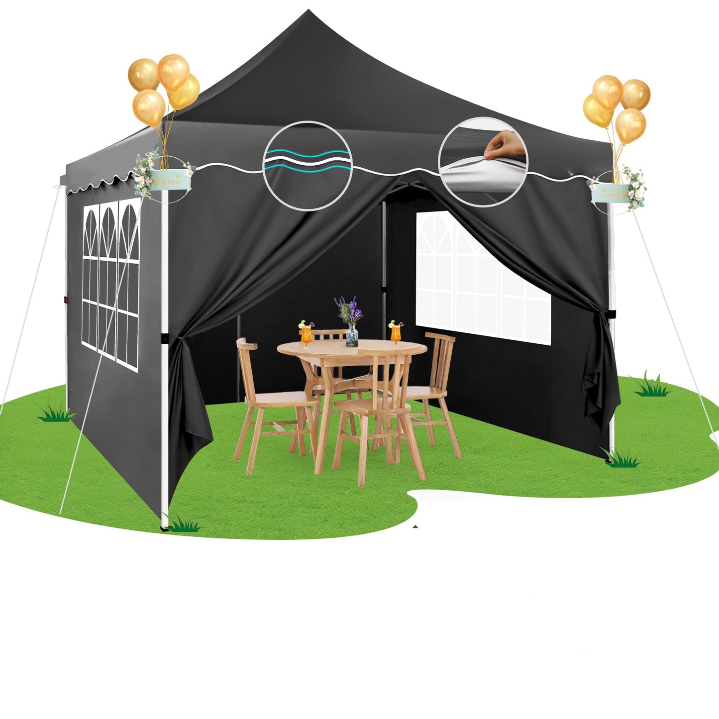 Partytent – Paviljoen – Feesttent – Tuintent – Overkapping – 3x3 m – Vier Afneembare Zijwanden – Gepolsterd Metalen Frame