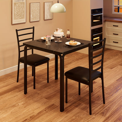 Eettafel Set – Eettafelset – Eethoek – Keukentafel Set – Zitgroep – Industrieel Design – Compact Formaat – MDF Tafelblad – Metalen Frame – 2 Stoelen – Zwart