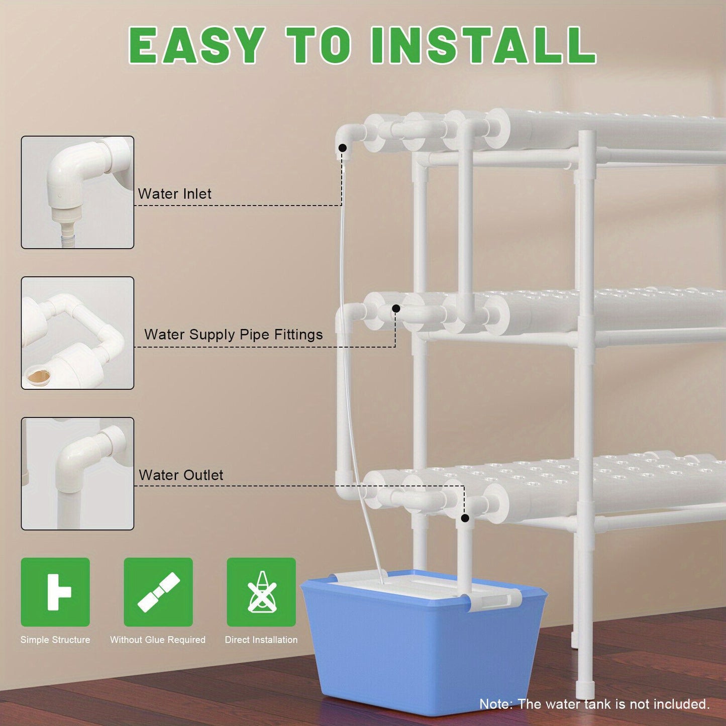 Hydroponicsysteem – Hydrocultuursysteem – Kweekset – Plantenbak – Hydrocultuur Rek – 108 Plantplaatsen – 3 Lagen – Duurzaam Wit PVC – Efficiënt Voedingscircuit