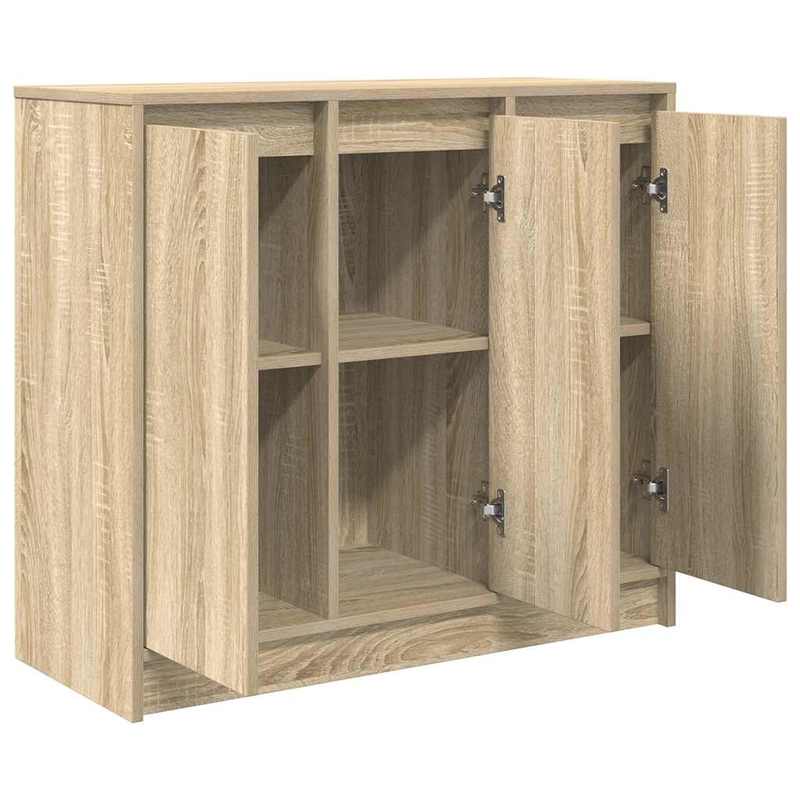 Dressoir – Ladekast – Opbergkast – Woonkamerkast – Commode – Sonoma Classic – Eucalyptus Houtafwerking – 2 Deuren Met Glazen Panelen – 2 Laden – 2 Planken – 90 kg Draagvermogen – Eenvoudige Montage