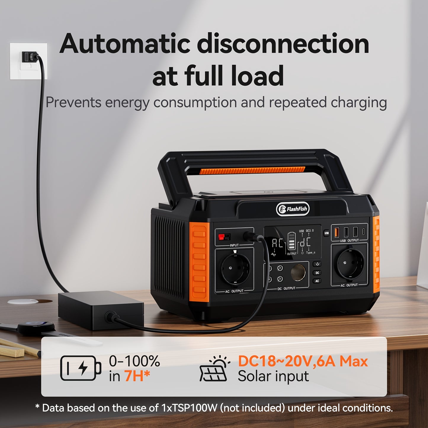 500W Portable Power Station with 100W Foldable Solar Panel - 520Wh/140, 000mAh Lithium Battery, 2 AC Outlets, 4 USB Ports, 4 Adapters, Digital Display & Solar Charging, Compact & Lightweight for Camping, Emergency, Home Backu