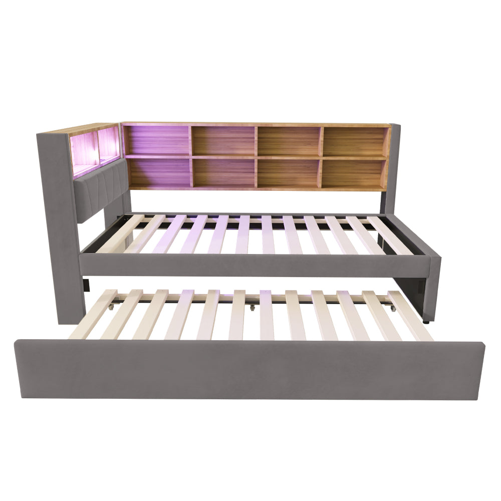Slaapbank – Bedbank – Logeerbed – Bedbank met Opbergruimte – Uittrekbed – Beige – Twee Slaapplaatsen 90x200/90x190 cm – Duurzame Flanellen Bekleding