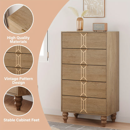 Tall 5-Drawer Dresser - Modern Farmhouse & Traditional Decor - Sturdy Hardwood Construction - Deep Drawers for Bedroom, Living Room, Entryway - Spacious Storage Chest of Drawers - Easy Assembly Required, Bedroom Storage, Soph