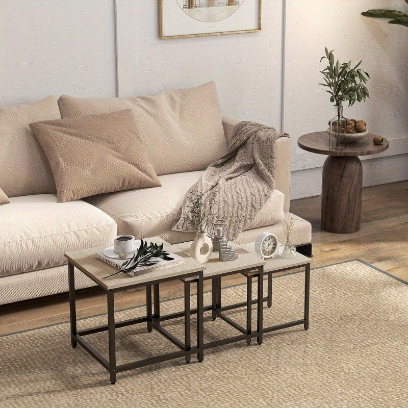 Salontafel – Bijzettafel – Side Table – Sofa Tafel – Hoektafel – Natuurlijk Houtlook – Stalen Frame