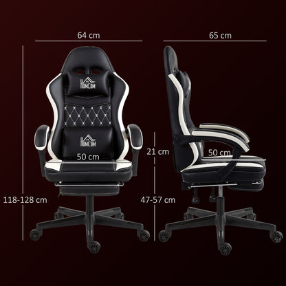 Gamingstoel – Bureaustoel – Computestoel – Gamedraaistoel – Ergonomische stoel – Zwart/Wit – Verstelbare Hoogte – Geïntegreerde Voetensteun