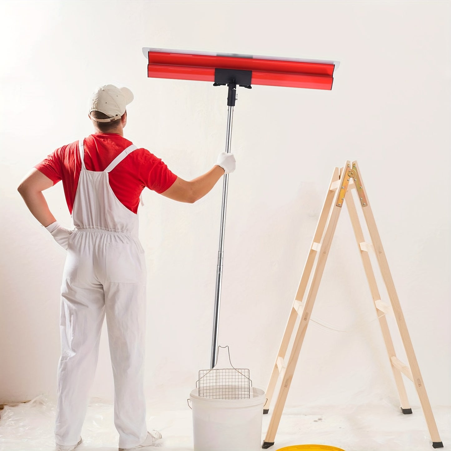 Plamuurmes – Plamuurspatel – Spatel – Kitmes – Schraper – Verstelbare Lengte 86-206 cm – Quick-Change Roestvrijstalen Messen – Rood