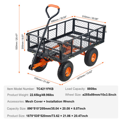 Tuinwagen – Kruiwagen – Kar – Transportwagen – Tuinkar – Draagkracht 400 kg – Afneembare Zijkanten