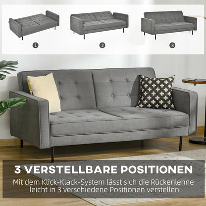 Slaapbank – Bedbank – Bankstel – Bedbank met Slaapfunctie – 3-Zits Sofa – Verstelbare Rugleuning – Vintage Eucalyptus Hout – Katoenen Stoffering – Grijs – 187 x 91 x 85 cm